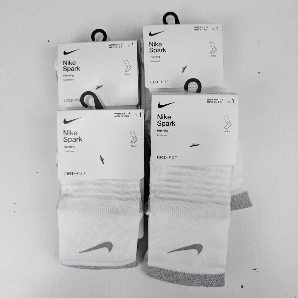 Nike Spark White Ankle Running Socks 4 Pair Bundle - W9.5-11 - M8-9.5
